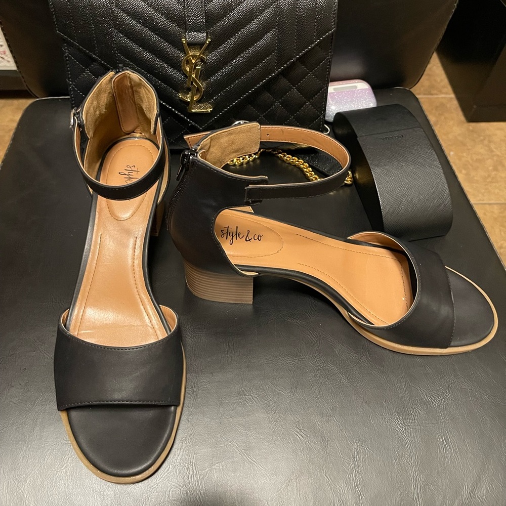 New Style & Co Black Sandals with Block Heel